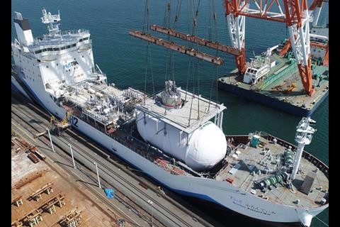 Shell is participating in a number of hydrogen related projects, including the Suiso Frontier hydrogen carrier project. (credit: KHI)